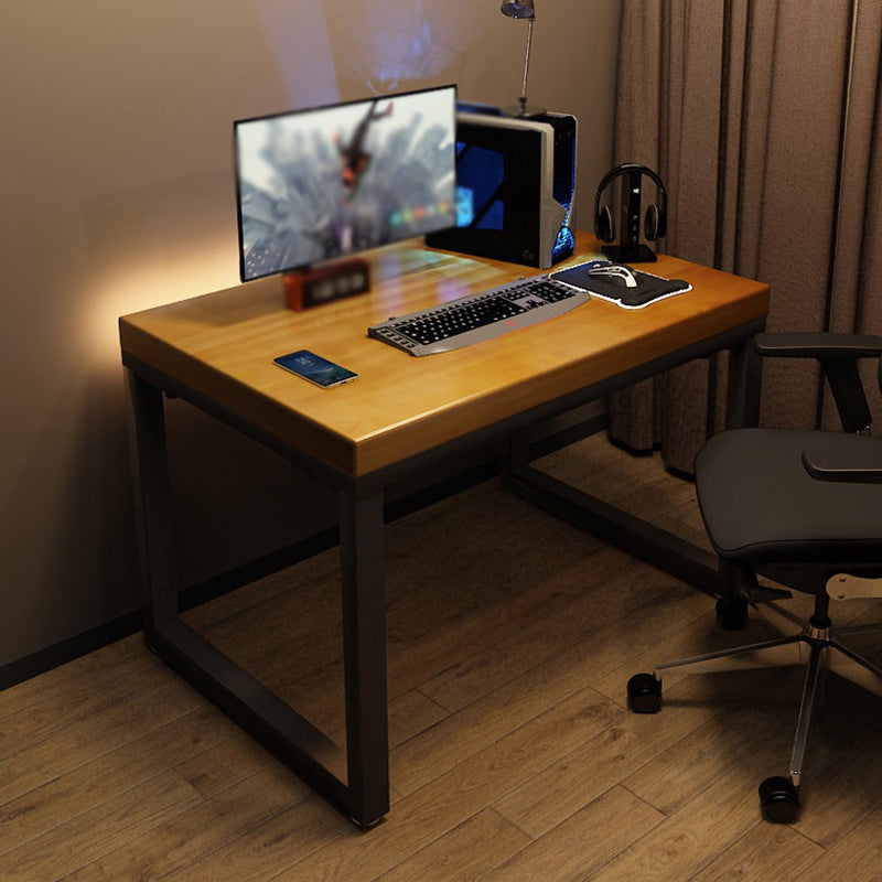 Rectangular Writing Desk Solid Wood Top with Black Metal Legs Desk without Chair