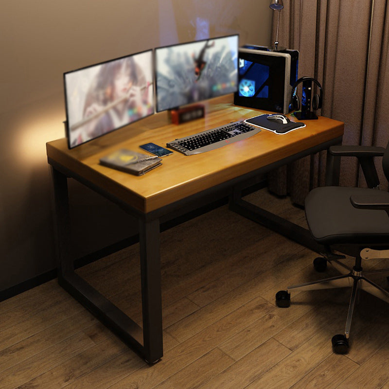 Rectangular Writing Desk Solid Wood Top with Black Metal Legs Desk without Chair