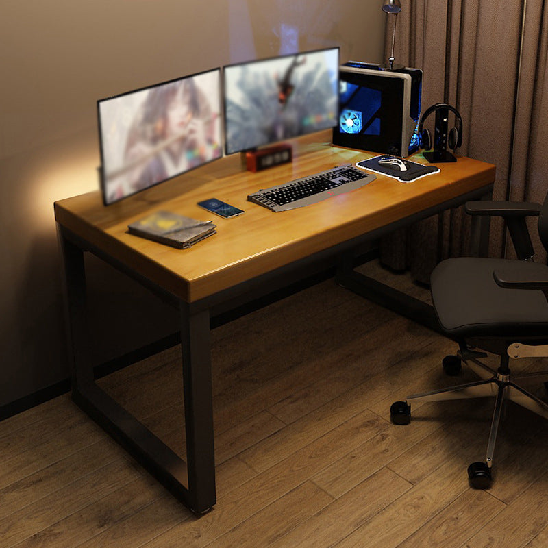 Rectangular Writing Desk Solid Wood Top with Black Metal Legs Desk without Chair