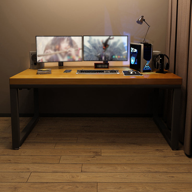 Rectangular Writing Desk Solid Wood Top with Black Metal Legs Desk without Chair