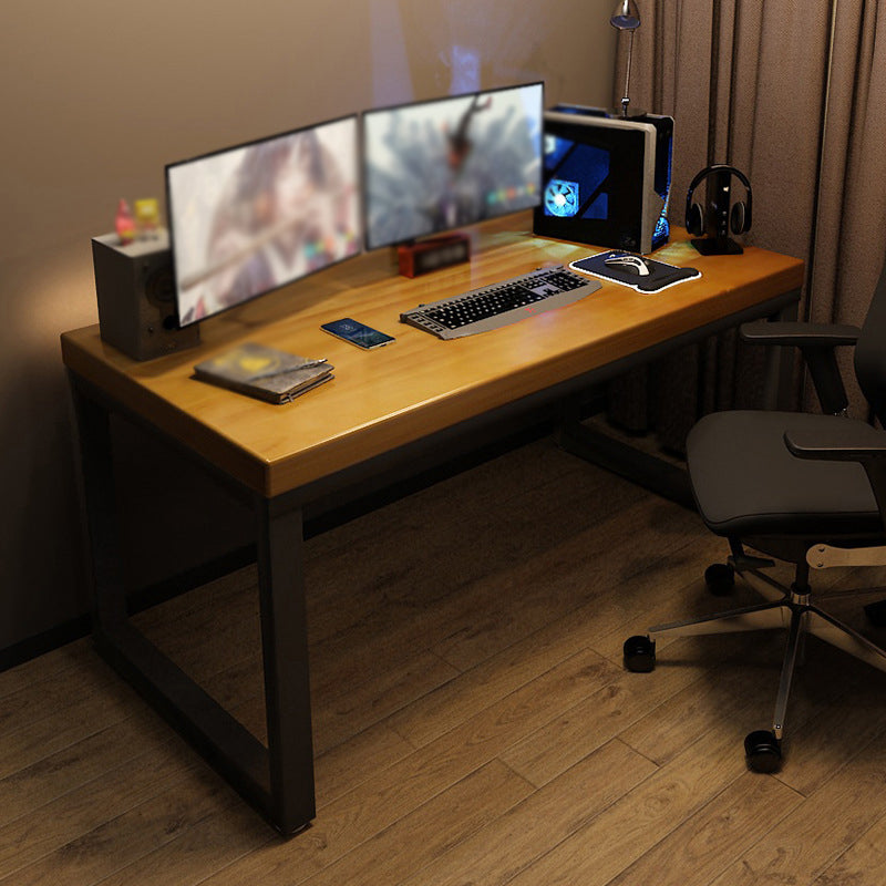 Rectangular Writing Desk Solid Wood Top with Black Metal Legs Desk without Chair