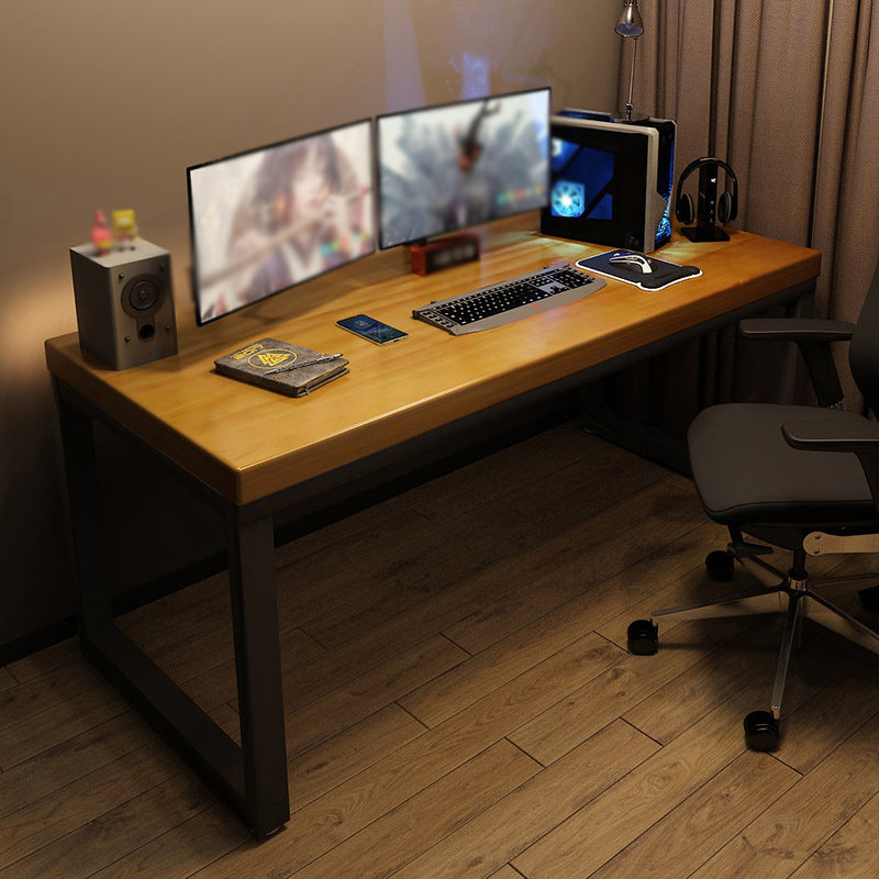 Rectangular Writing Desk Solid Wood Top with Black Metal Legs Desk without Chair