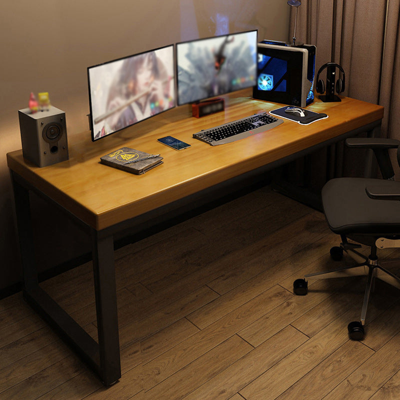 Rectangular Writing Desk Solid Wood Top with Black Metal Legs Desk without Chair