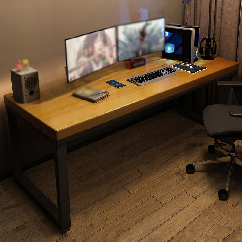 Rectangular Writing Desk Solid Wood Top with Black Metal Legs Desk without Chair