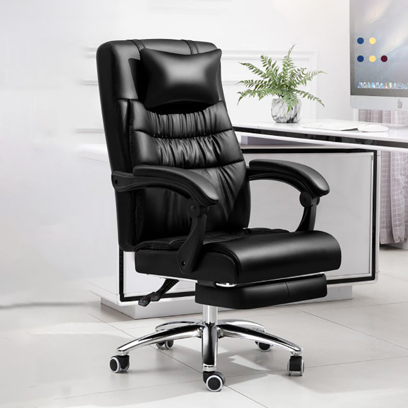 Silver Metal Frame Office Chair Contemporary Style Leather Task Chair with Wheels