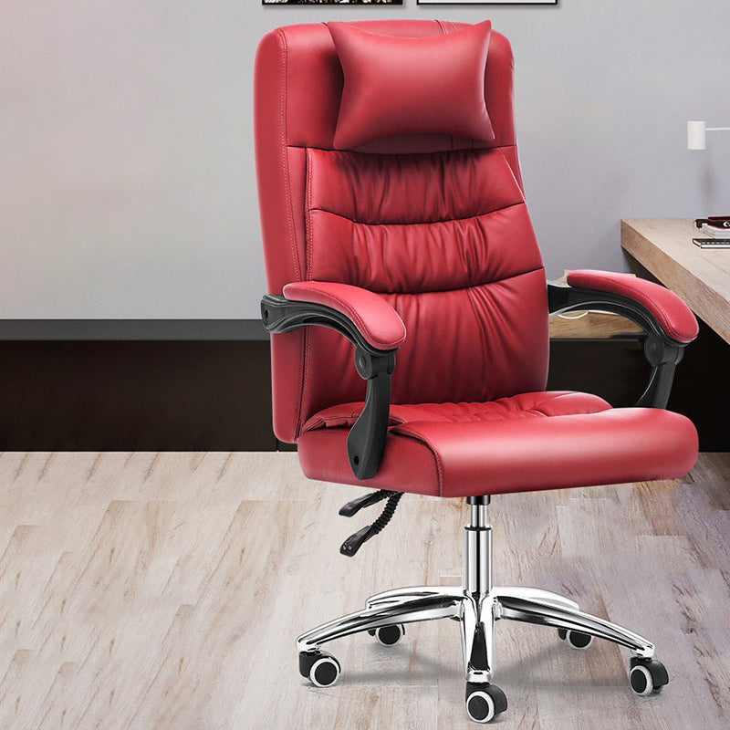 Silver Metal Frame Office Chair Contemporary Style Leather Task Chair with Wheels