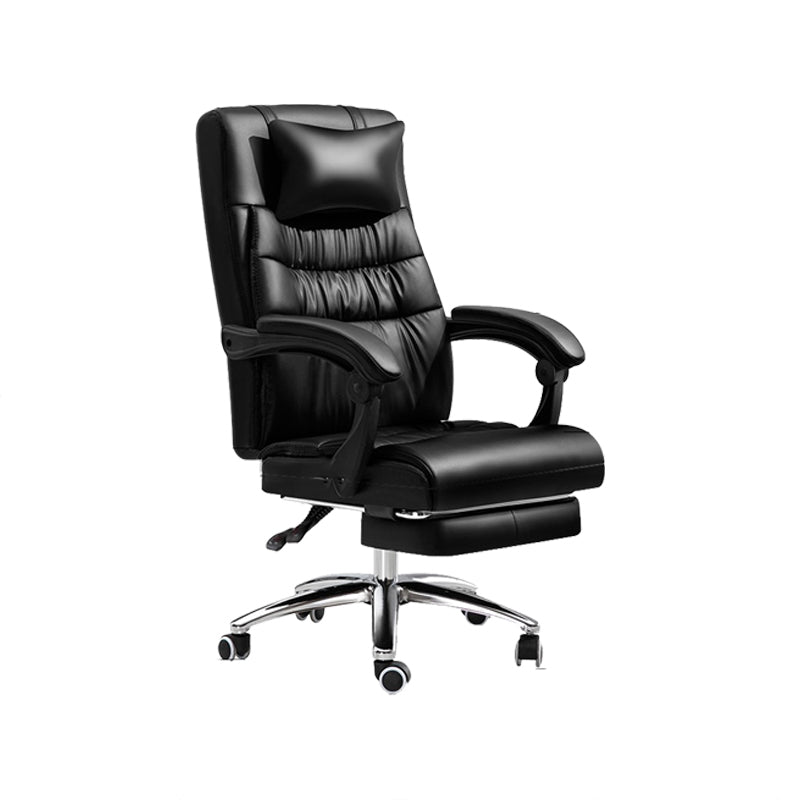 Silver Metal Frame Office Chair Contemporary Style Leather Task Chair with Wheels