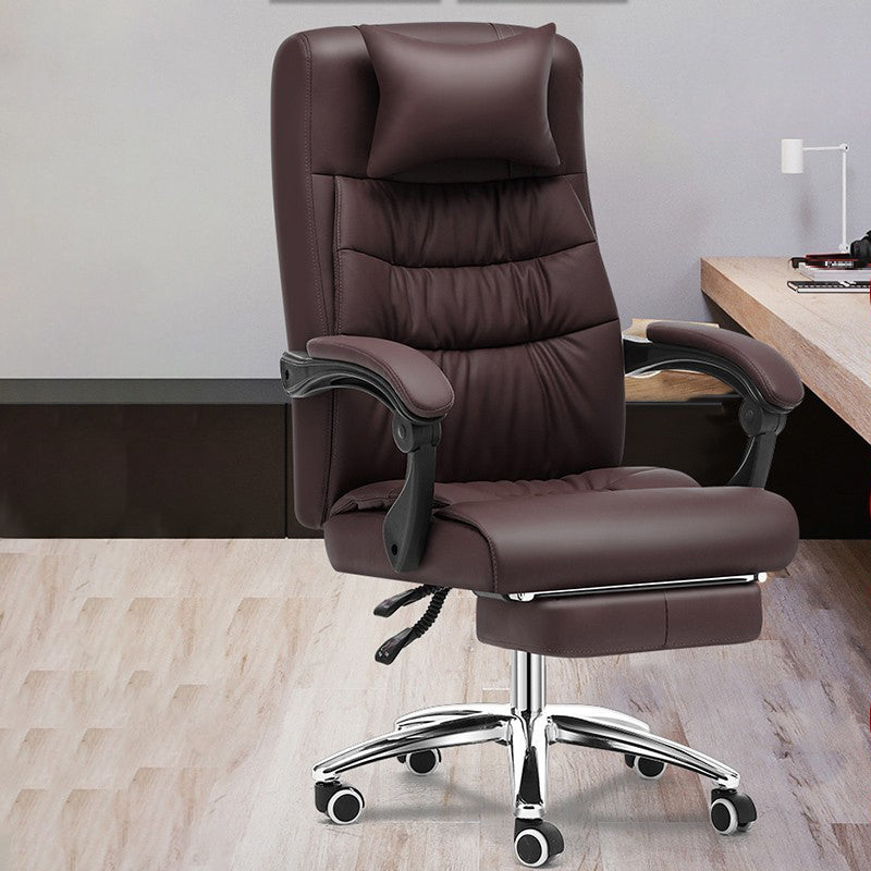 Silver Metal Frame Office Chair Contemporary Style Leather Task Chair with Wheels