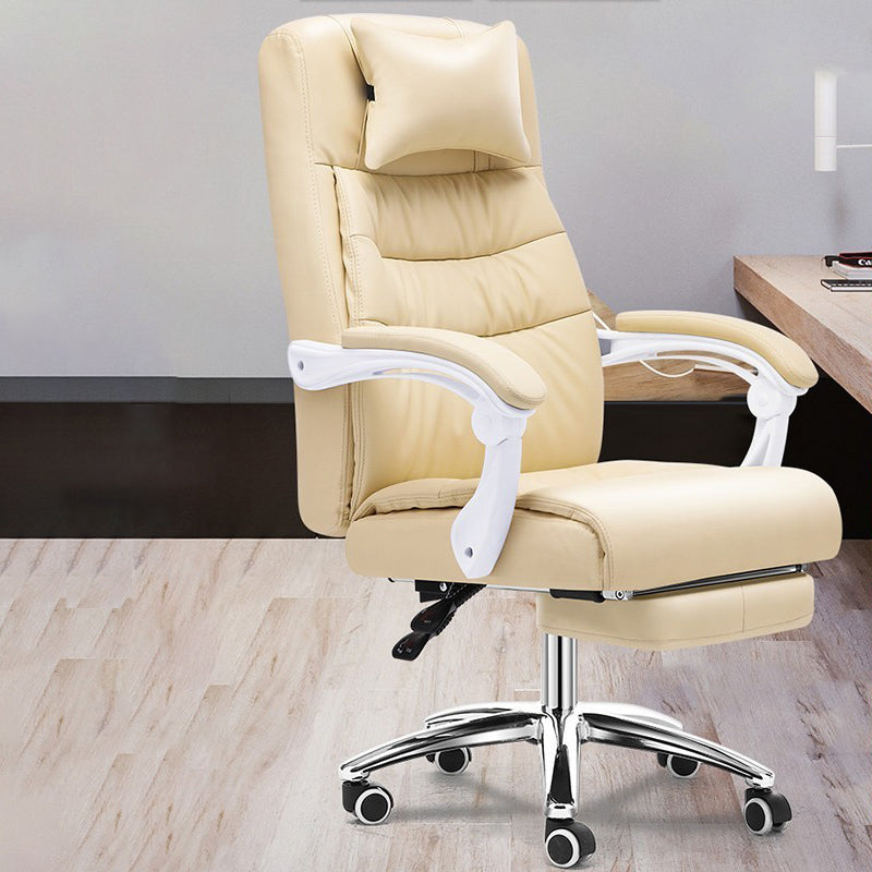 Silver Metal Frame Office Chair Contemporary Style Leather Task Chair with Wheels