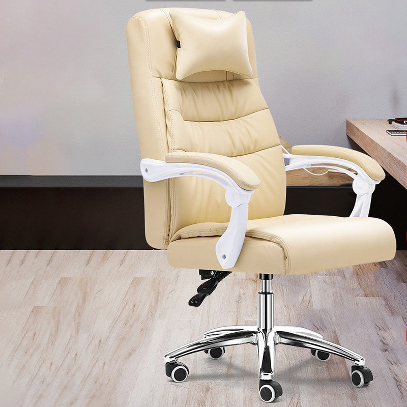 Silver Metal Frame Office Chair Contemporary Style Leather Task Chair with Wheels