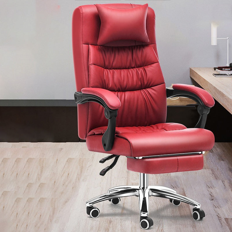 Silver Metal Frame Office Chair Contemporary Style Leather Task Chair with Wheels