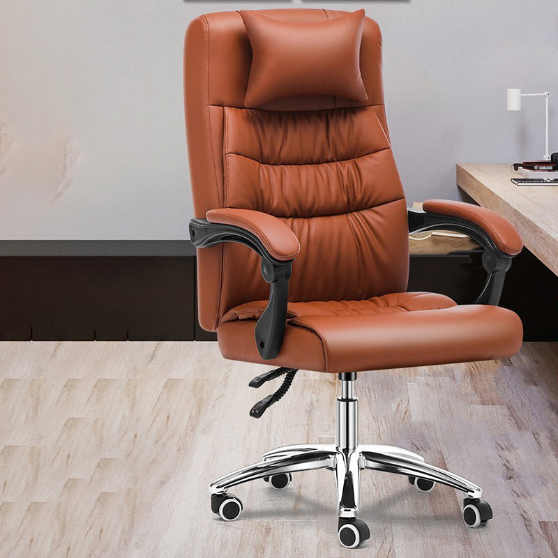 Silver Metal Frame Office Chair Contemporary Style Leather Task Chair with Wheels