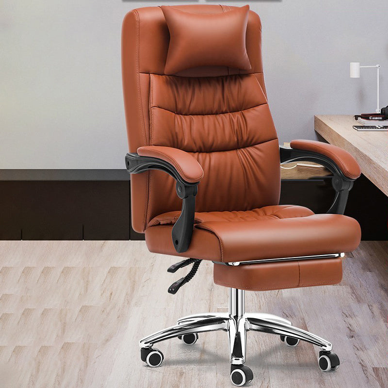 Silver Metal Frame Office Chair Contemporary Style Leather Task Chair with Wheels