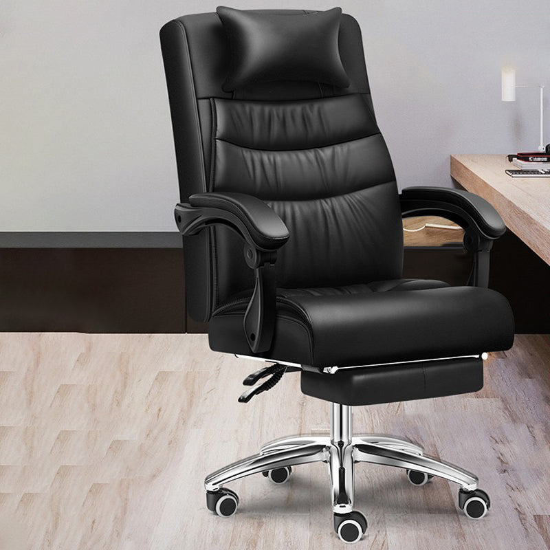 Silver Metal Frame Office Chair Contemporary Style Leather Task Chair with Wheels