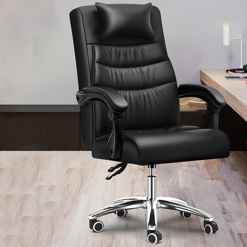 Silver Metal Frame Office Chair Contemporary Style Leather Task Chair with Wheels