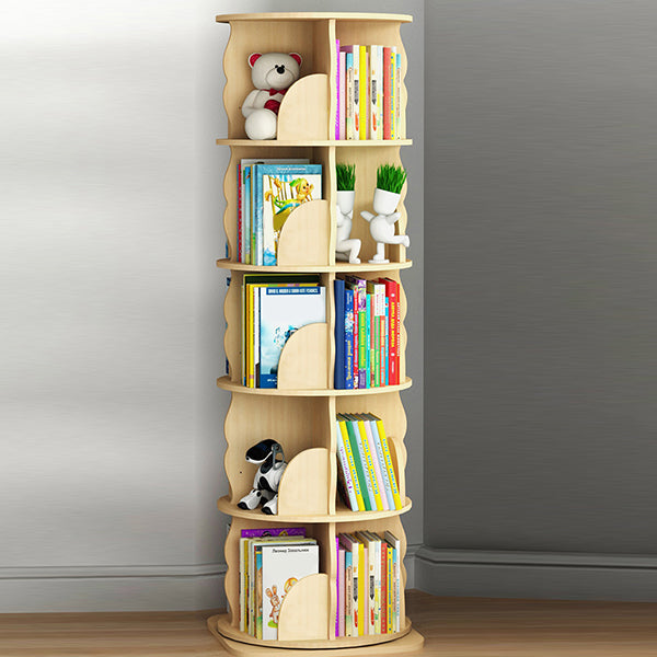 Wood Bookcase, 18.5" W, Cylinder Multi Tiers Bookcase Shelve for Bedroom