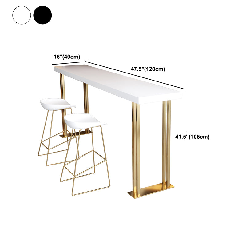 Pine Wood Bar Dining Table Glam Rectangle Bar Table with Double Pedestal for Living Room