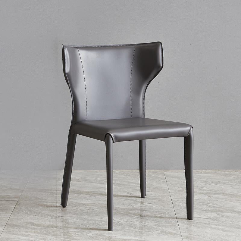 Contemporary Leather Dining Chair Wingback Side Chair in Matte Finish with Steel Legs