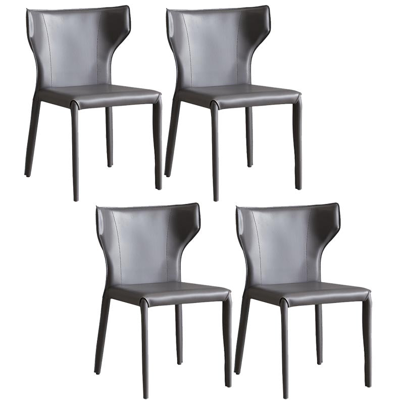 Contemporary Leather Dining Chair Wingback Side Chair in Matte Finish with Steel Legs