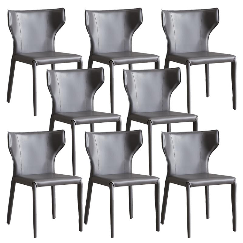 Contemporary Leather Dining Chair Wingback Side Chair in Matte Finish with Steel Legs