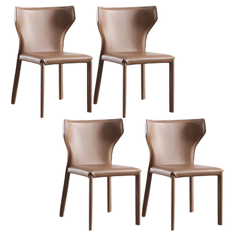 Contemporary Leather Dining Chair Wingback Side Chair in Matte Finish with Steel Legs