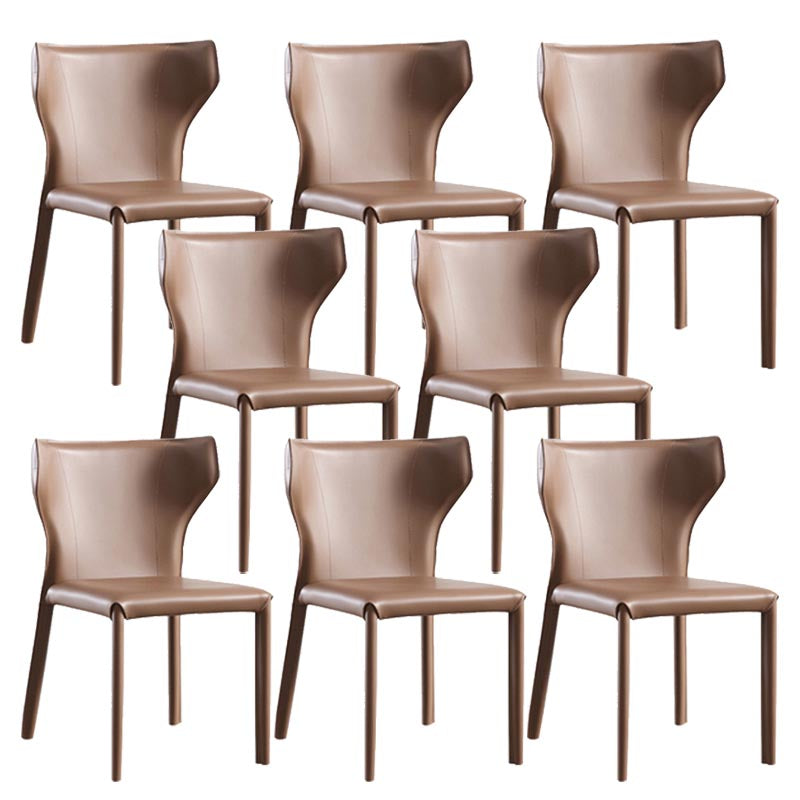 Contemporary Leather Dining Chair Wingback Side Chair in Matte Finish with Steel Legs