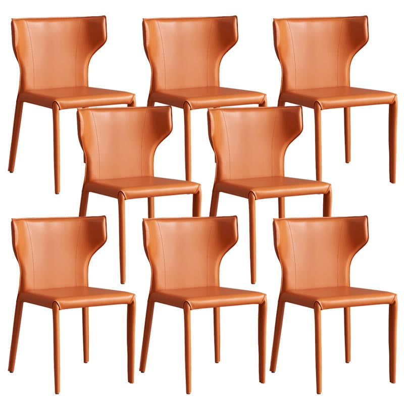 Contemporary Leather Dining Chair Wingback Side Chair in Matte Finish with Steel Legs