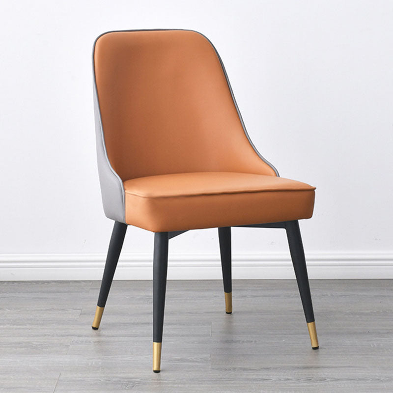 Glam Faux Leather Dining Chair Parsons Chair with Steel Legs in Matte Finish for Home