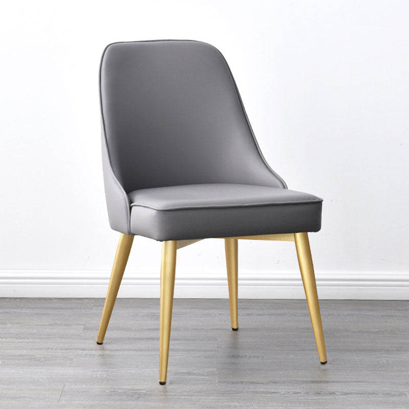 Glam Faux Leather Dining Chair Parsons Chair with Steel Legs in Matte Finish for Home