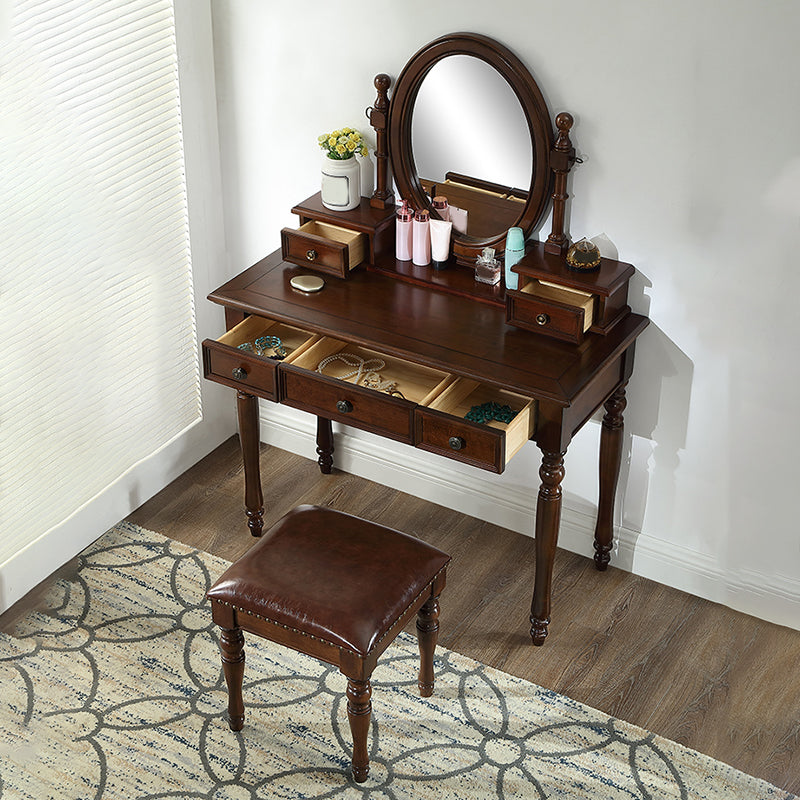 55.1"height Brown/ White Wood Makeup Vanity with Drawers and Mirror