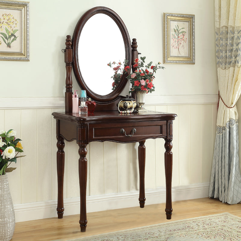 55.1"height Brown/ White Wood Makeup Vanity with Drawers and Mirror