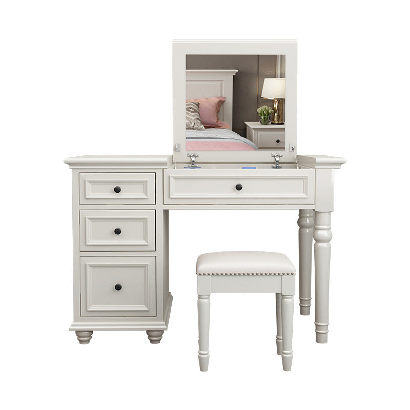 29.5"height Wood Flip-Top Makeup Vanity with Drawers and Mirror, White