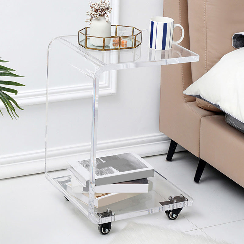 Modern Black/Clear Glass Bed Nightstand Shelving Bedside Cabinet