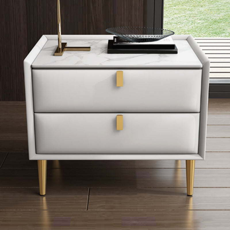 Solid Wood Bedside Table, Modern 2 - Drawer Stone Top Nightstand