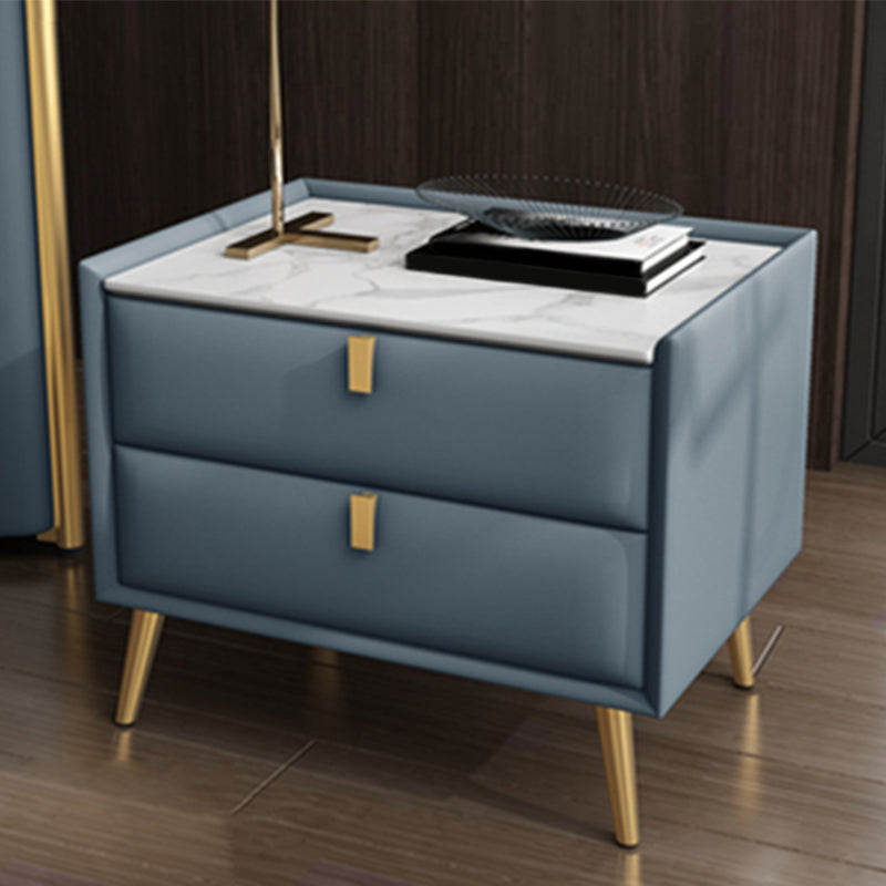 Solid Wood Bedside Table, Modern 2 - Drawer Stone Top Nightstand