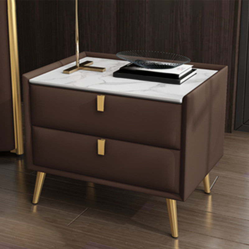 Solid Wood Bedside Table, Modern 2 - Drawer Stone Top Nightstand