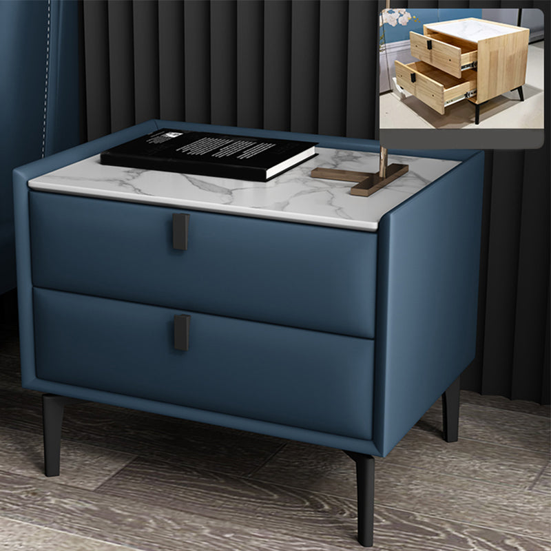 Solid Wood Bedside Table, Modern 2 - Drawer Stone Top Nightstand