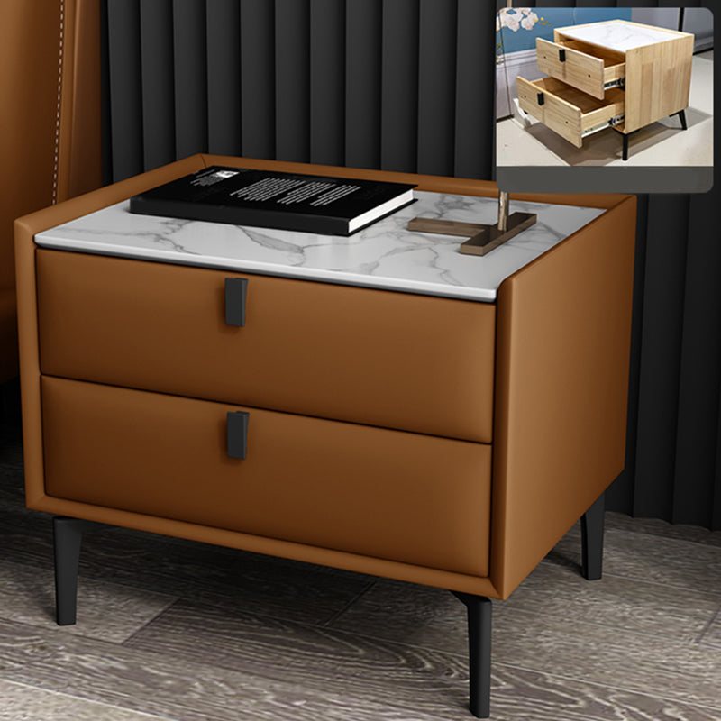 Solid Wood Bedside Table, Modern 2 - Drawer Stone Top Nightstand