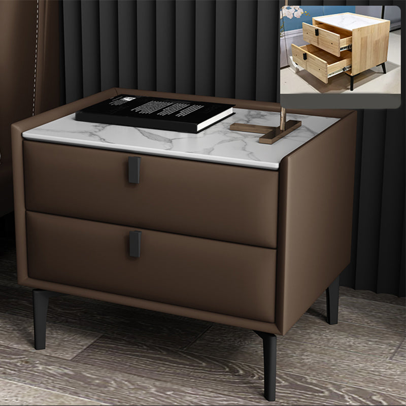 Solid Wood Bedside Table, Modern 2 - Drawer Stone Top Nightstand