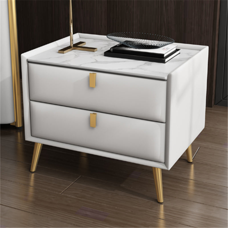 Solid Wood Bedside Table, Modern 2 - Drawer Stone Top Nightstand