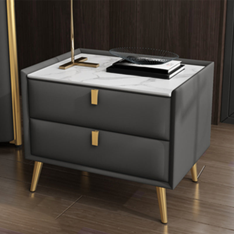 Solid Wood Bedside Table, Modern 2 - Drawer Stone Top Nightstand