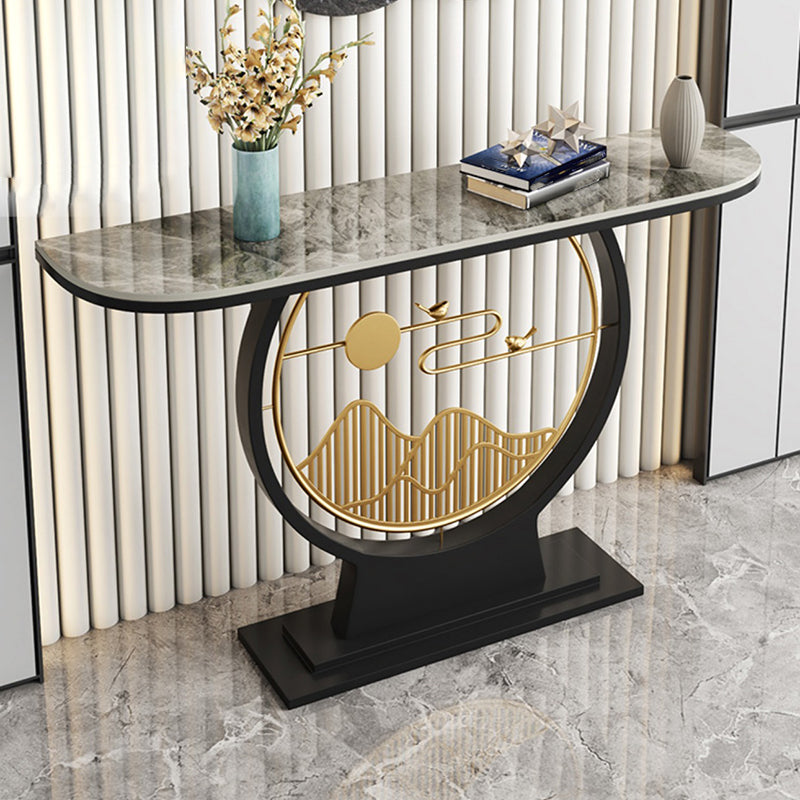 Hall Stain Resistant Half Moon Slate Glam Pedestal Console Accent Table