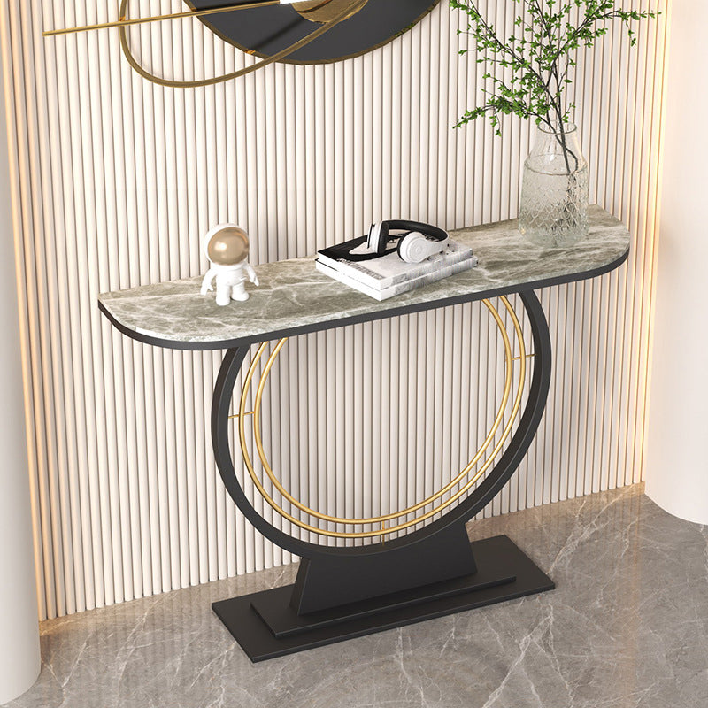 Hall Glam Scratch Resistant Half Moon Slate Pedestal Console Table