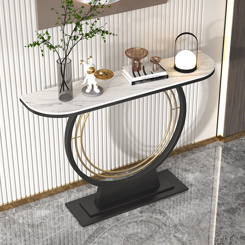 Hall Glam Scratch Resistant Half Moon Slate Pedestal Console Table