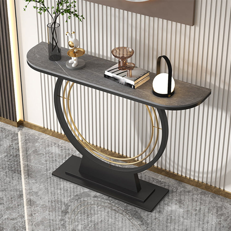 Hall Glam Scratch Resistant Half Moon Slate Pedestal Console Table