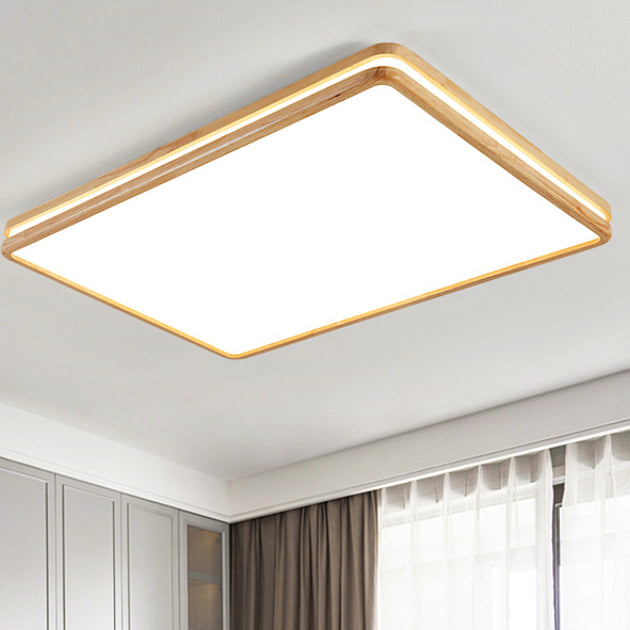 Wooden LED Ceiling Light in Modern Style Geometric Flush Mount with Acrylic Shade