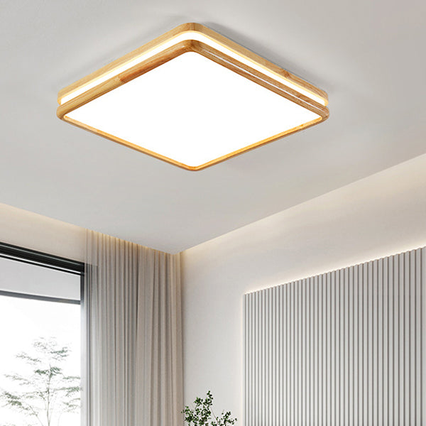 Wooden LED Ceiling Light in Modern Style Geometric Flush Mount with Acrylic Shade