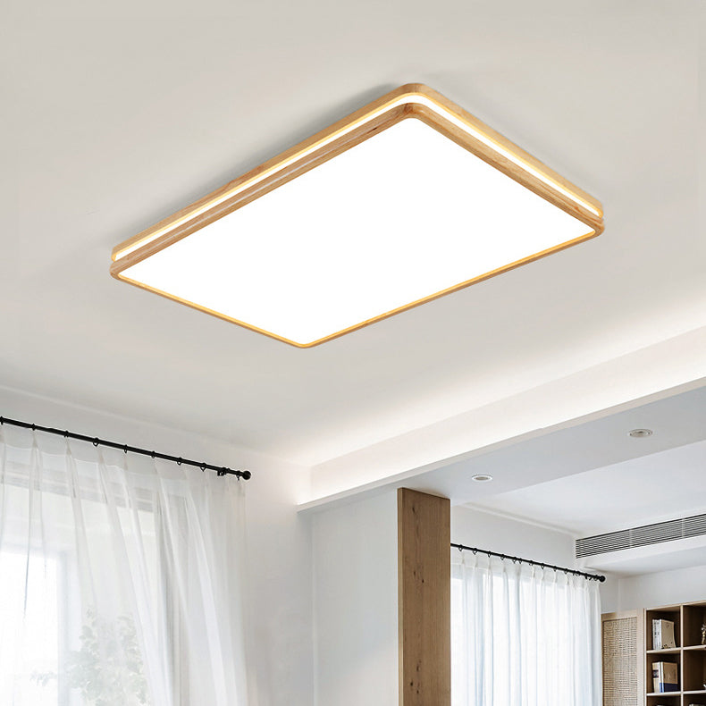 Wooden LED Ceiling Light in Modern Style Geometric Flush Mount with Acrylic Shade