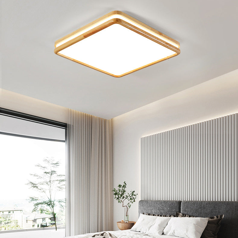 Wooden LED Ceiling Light in Modern Style Geometric Flush Mount with Acrylic Shade