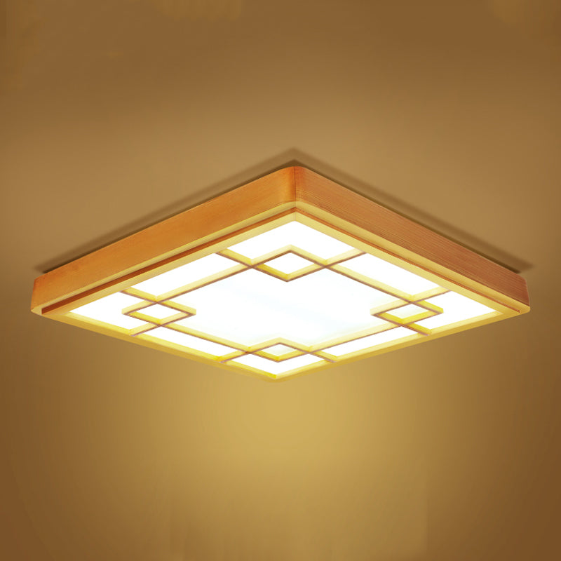 Wood Flush Mount Lighting Minimalism Square Ceiling Light Fixture for Living Room